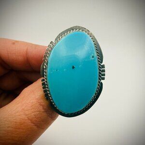 Sterling Silver Turquoise Ring – Signed John Nelson (Navajo) – Size 7.25